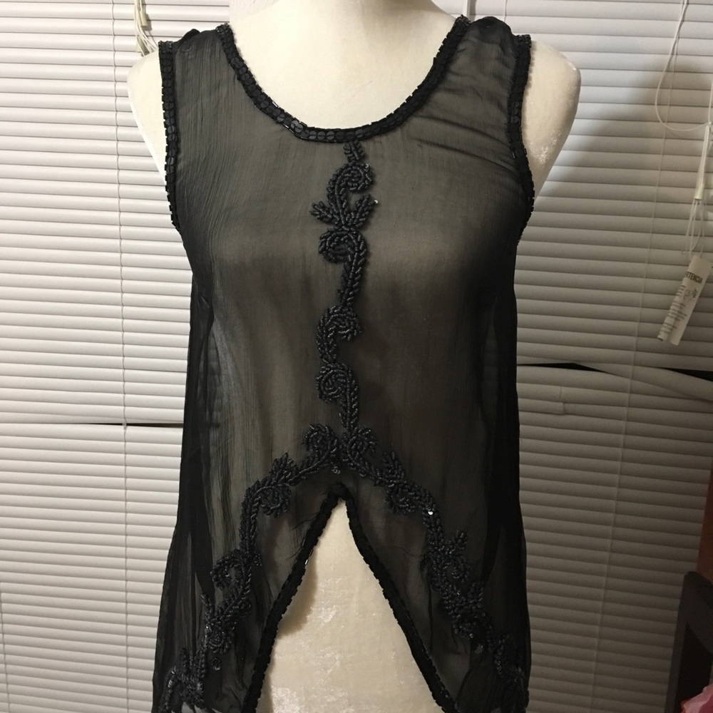 Raga sheer embellishd black beaded tank xs NWT - Picture 5 of 8